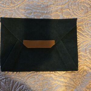 Schuler & Sons Suede Dark Blue Clutch with Brown Detail